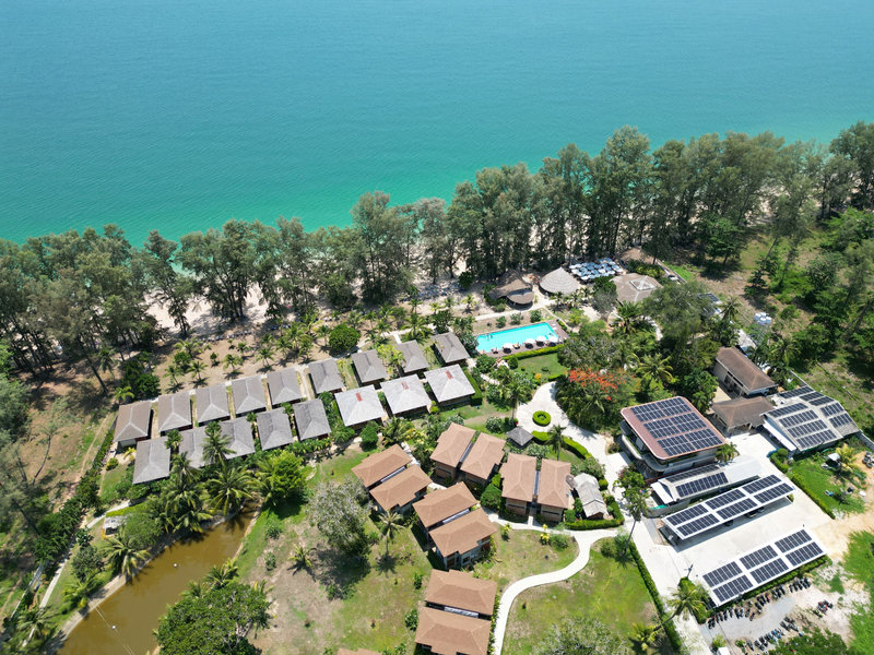 Aerial view of the estate between gardens and sea