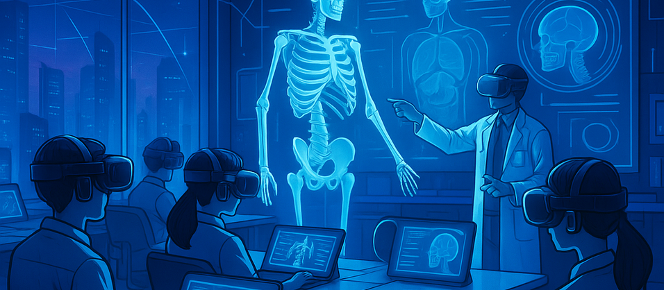 Students using VR technology to study human anatomy in modern medical education
