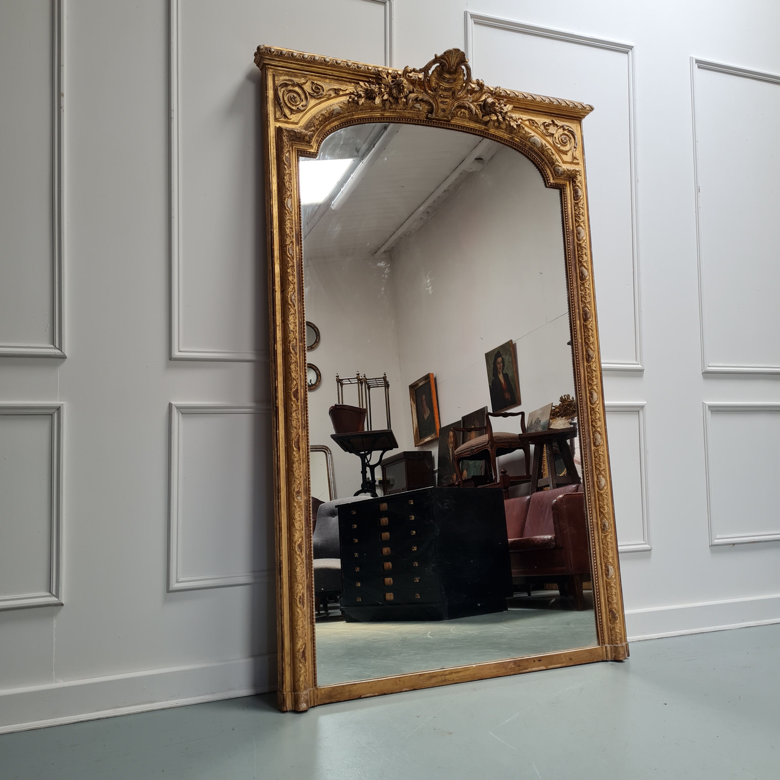 Large Antique French Gilded Mirror c1850