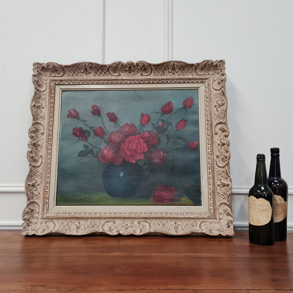 Thumbnail: Attractive Large Oil Painting of Roses c1930