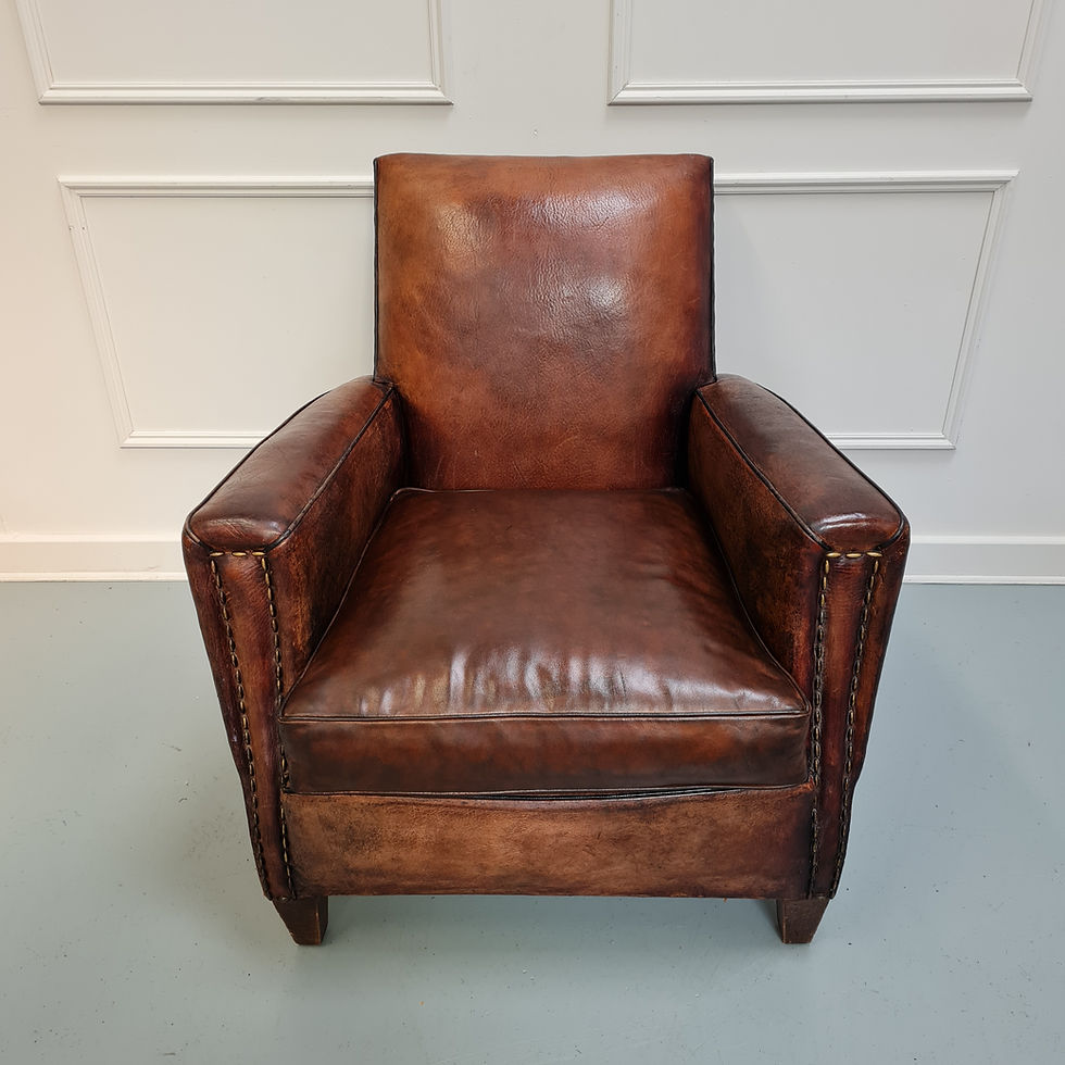 Thumbnail: Antique French Leather Club Chair c1930