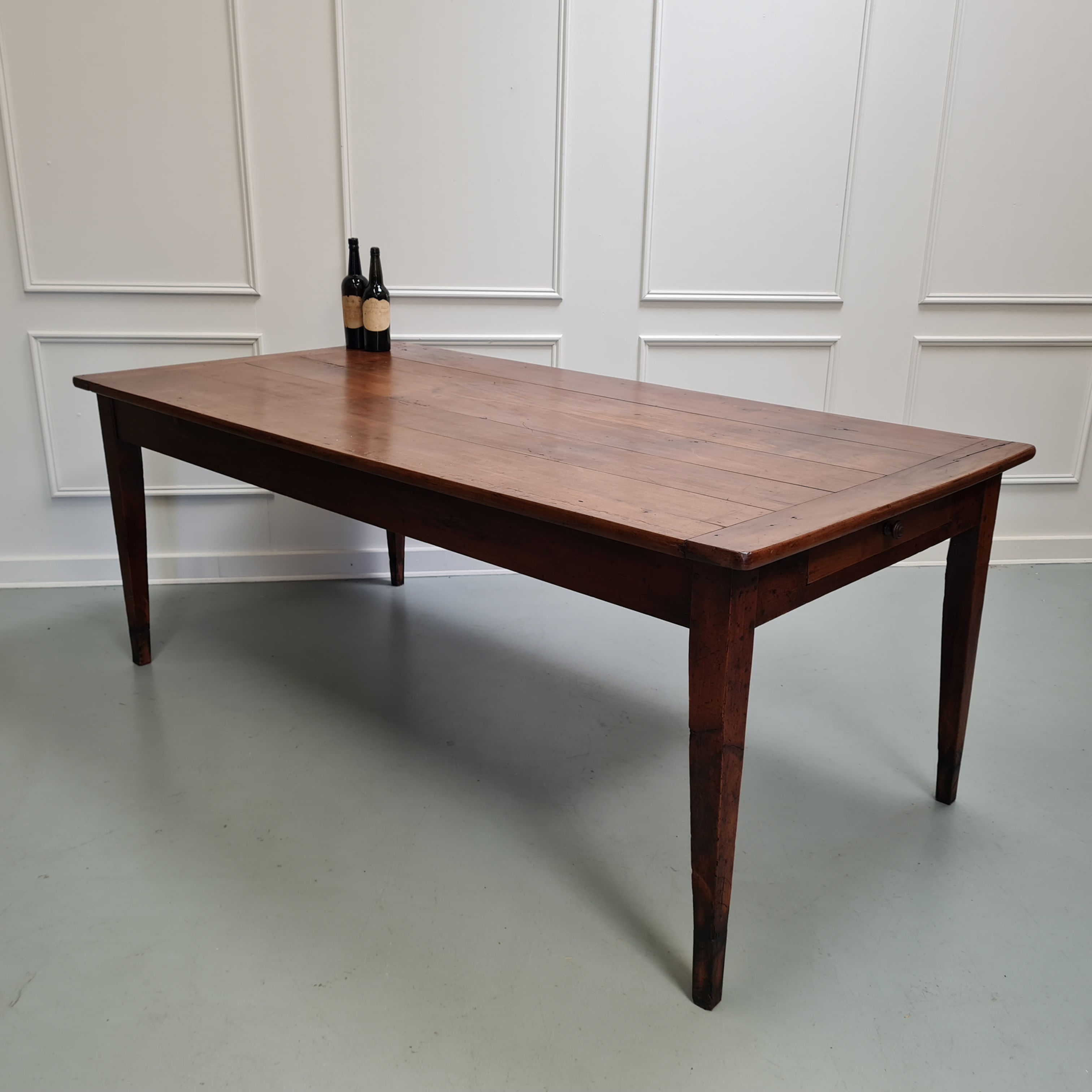 Wide Antique French Cherry Farmhouse Table c1840