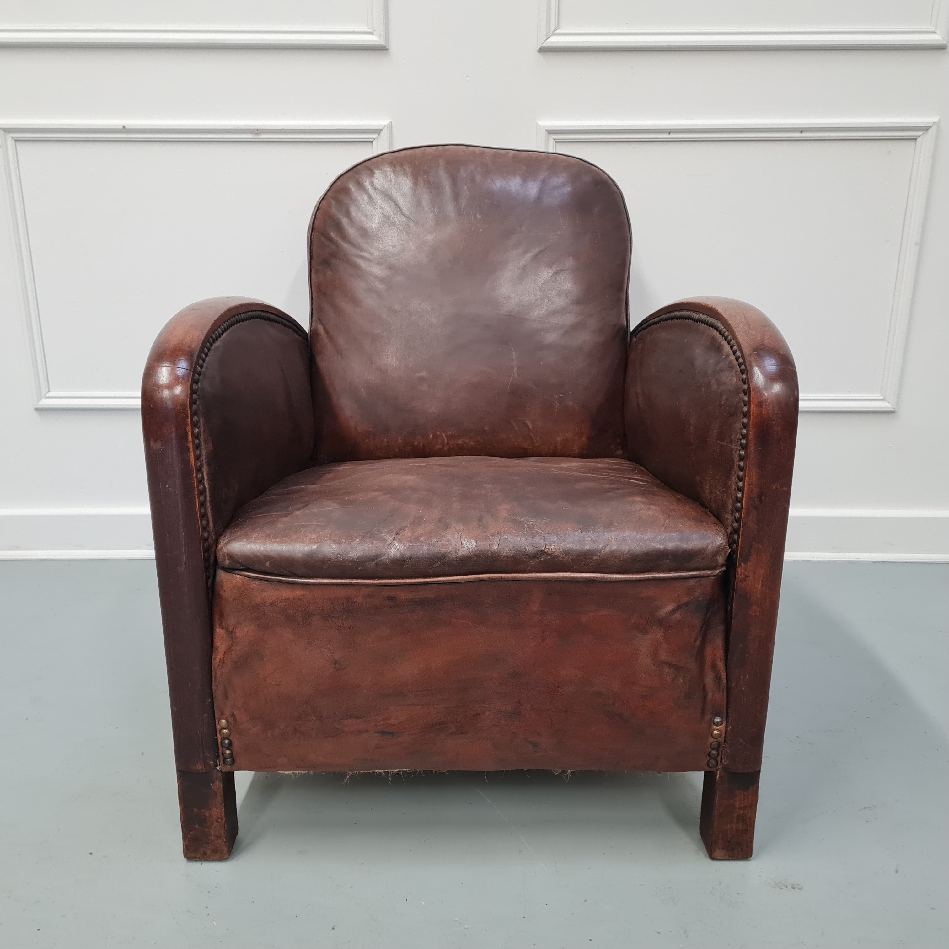 Great French Leather Club chair c1930