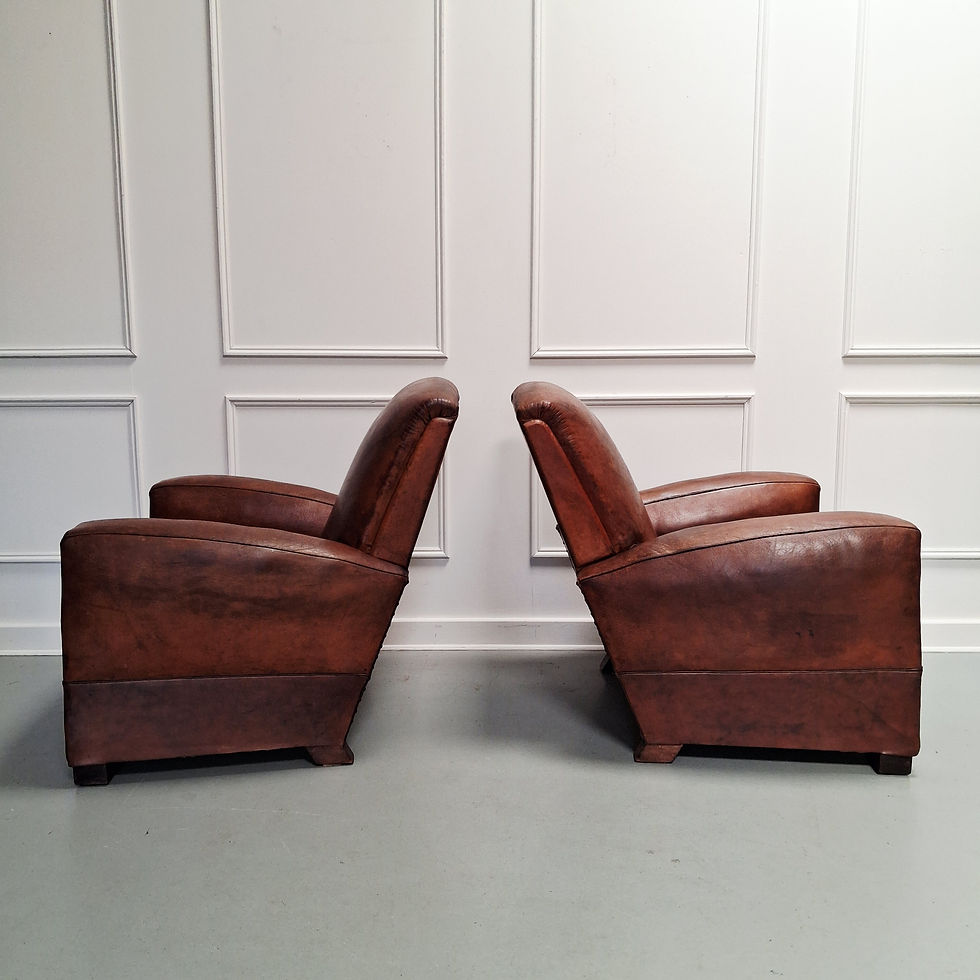 Thumbnail: Pair of Smart Vintage French Leather Club Chairs