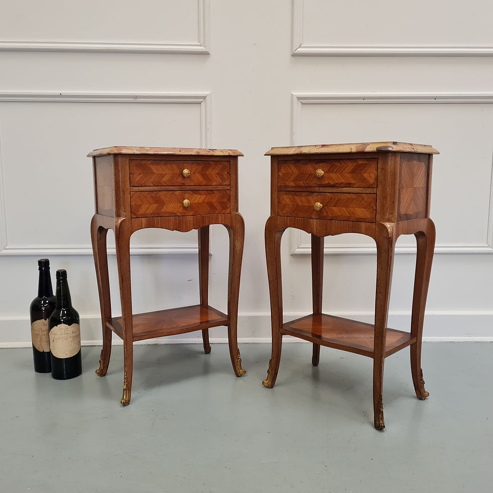 Thumbnail: Antique Pair of Serpentine Bedside Tables c1930