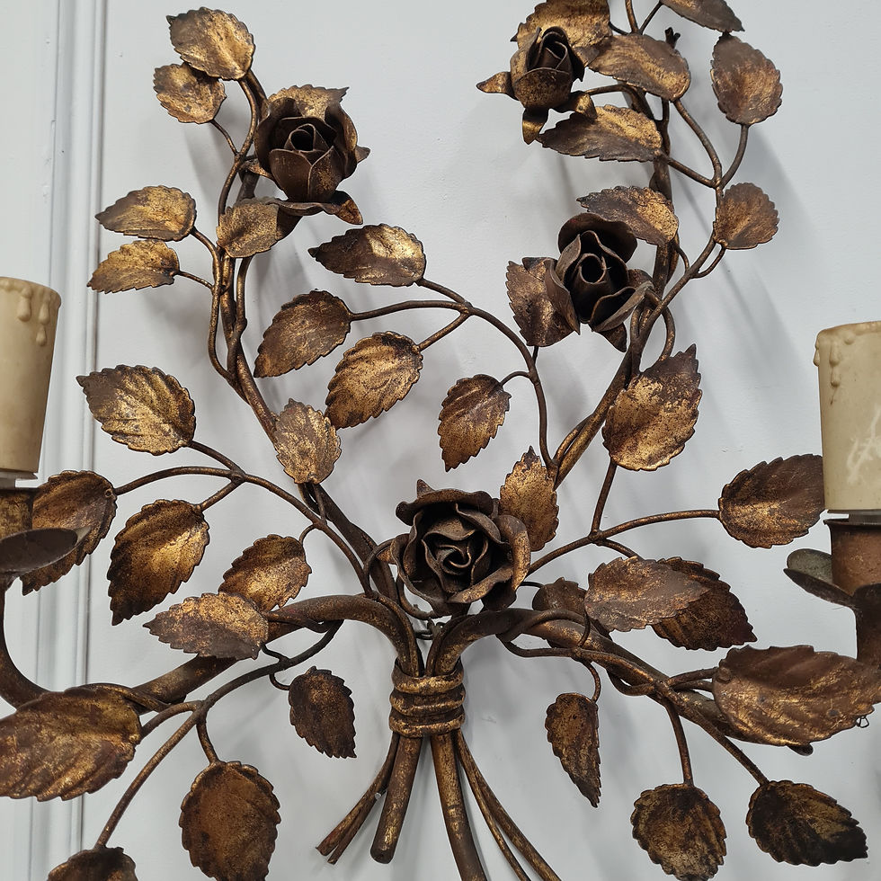 Thumbnail: Pair of Gilded Metal Flower Wall Lights c1900