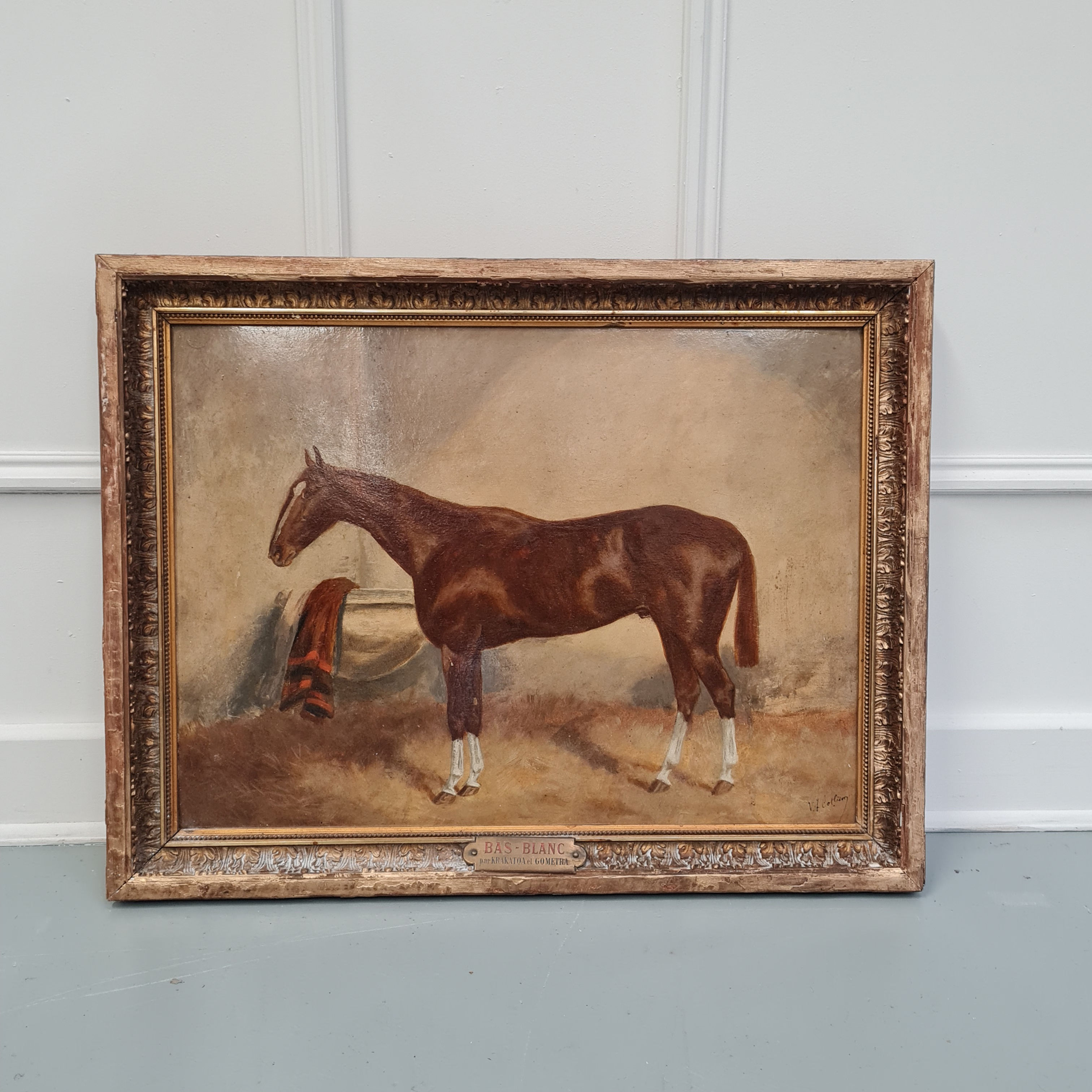 Antique Oil Painting of Racehorse c1900