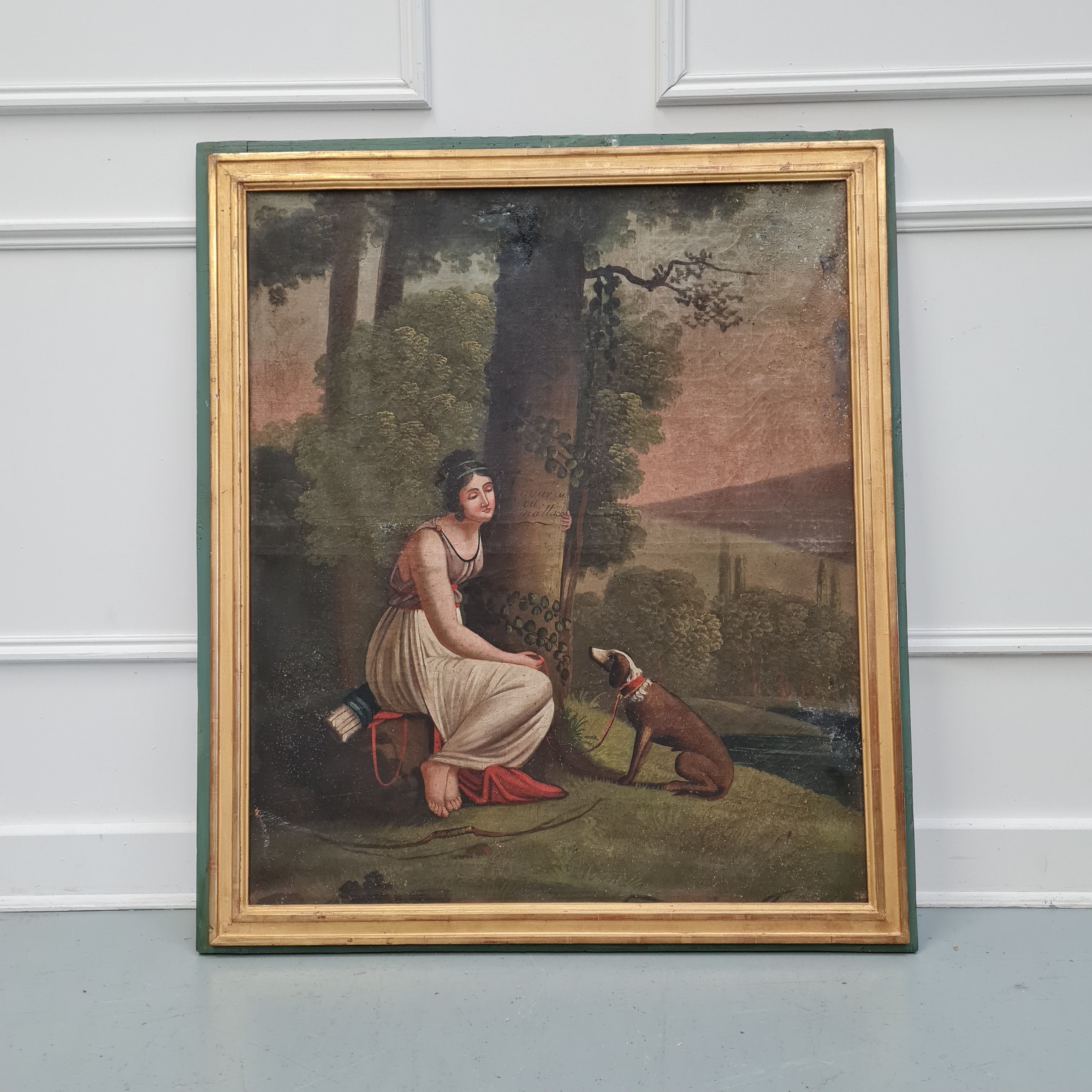 Antique Primitive Oil Painting of Diana C1850