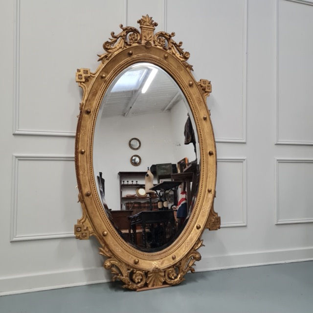 Beautiful Large French Gilded Oval Mirror C1870