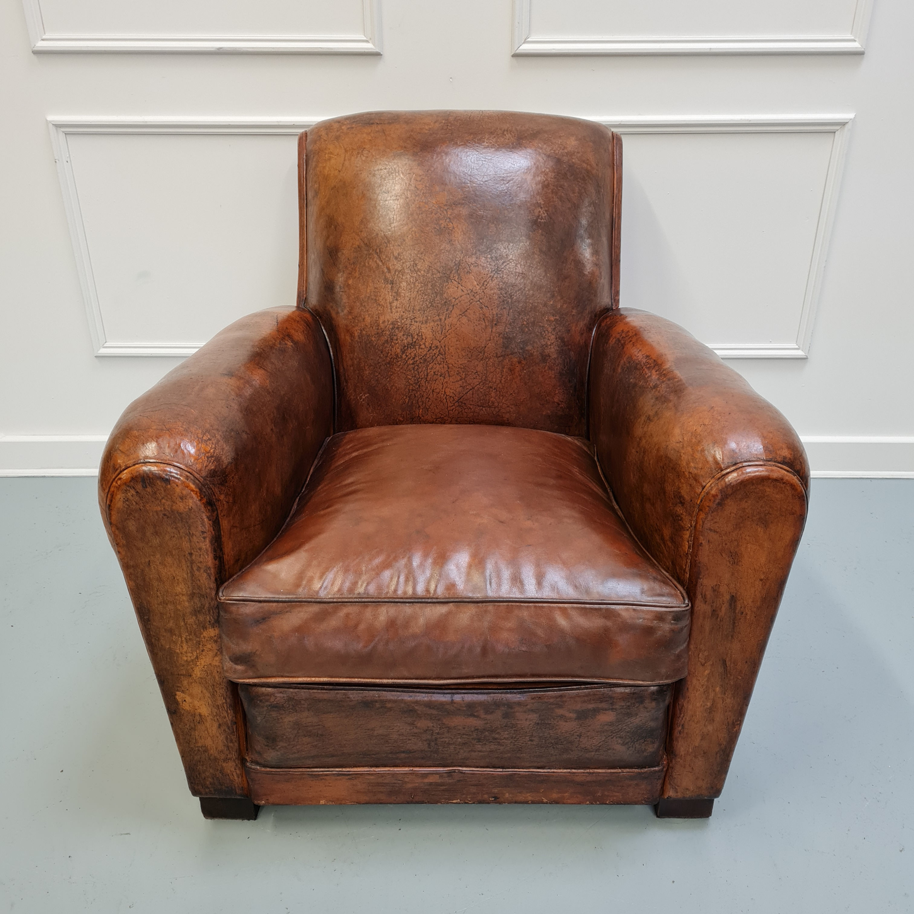 Antique French Leather Club Chair c1930