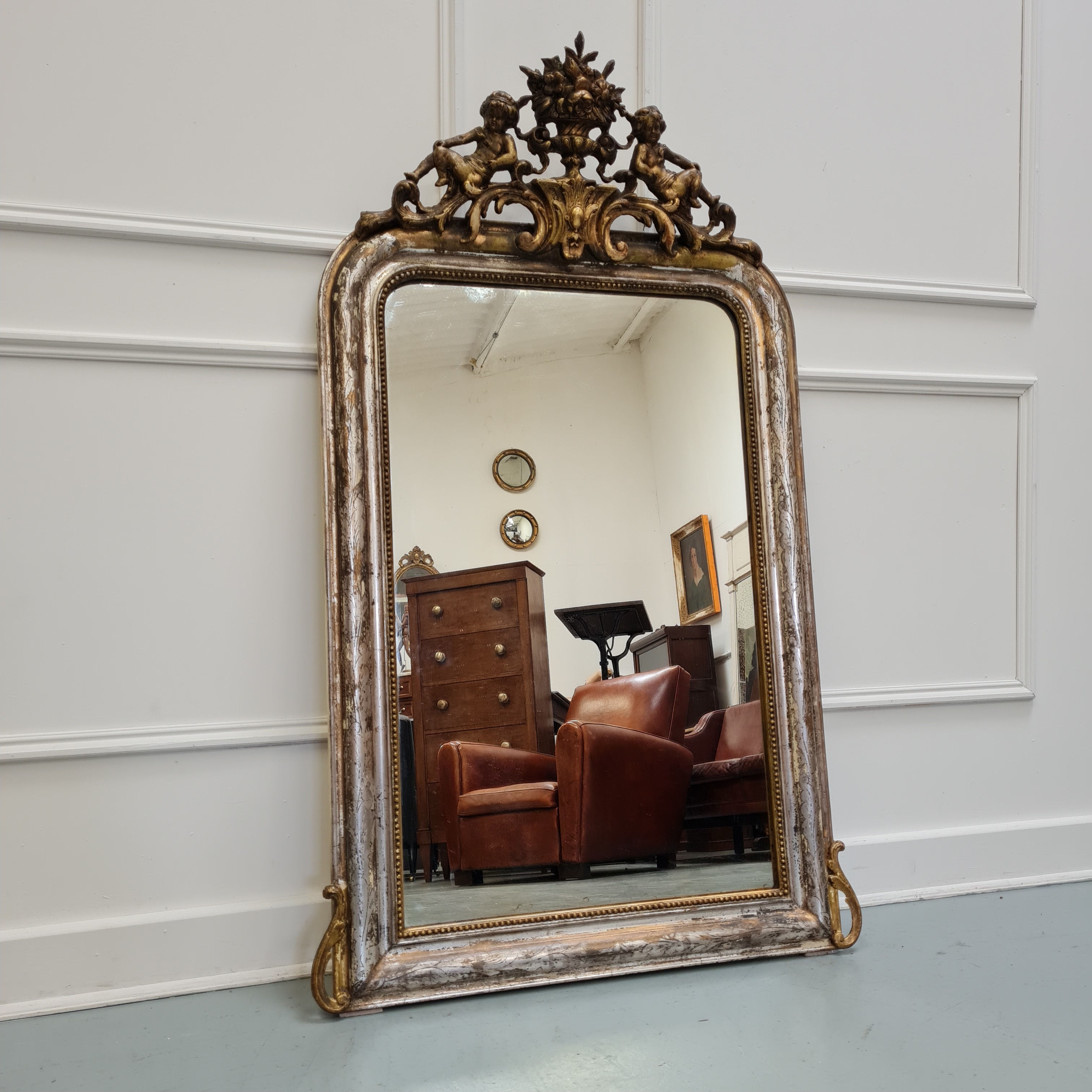 Antique French Silver Cherub Mirror c1880