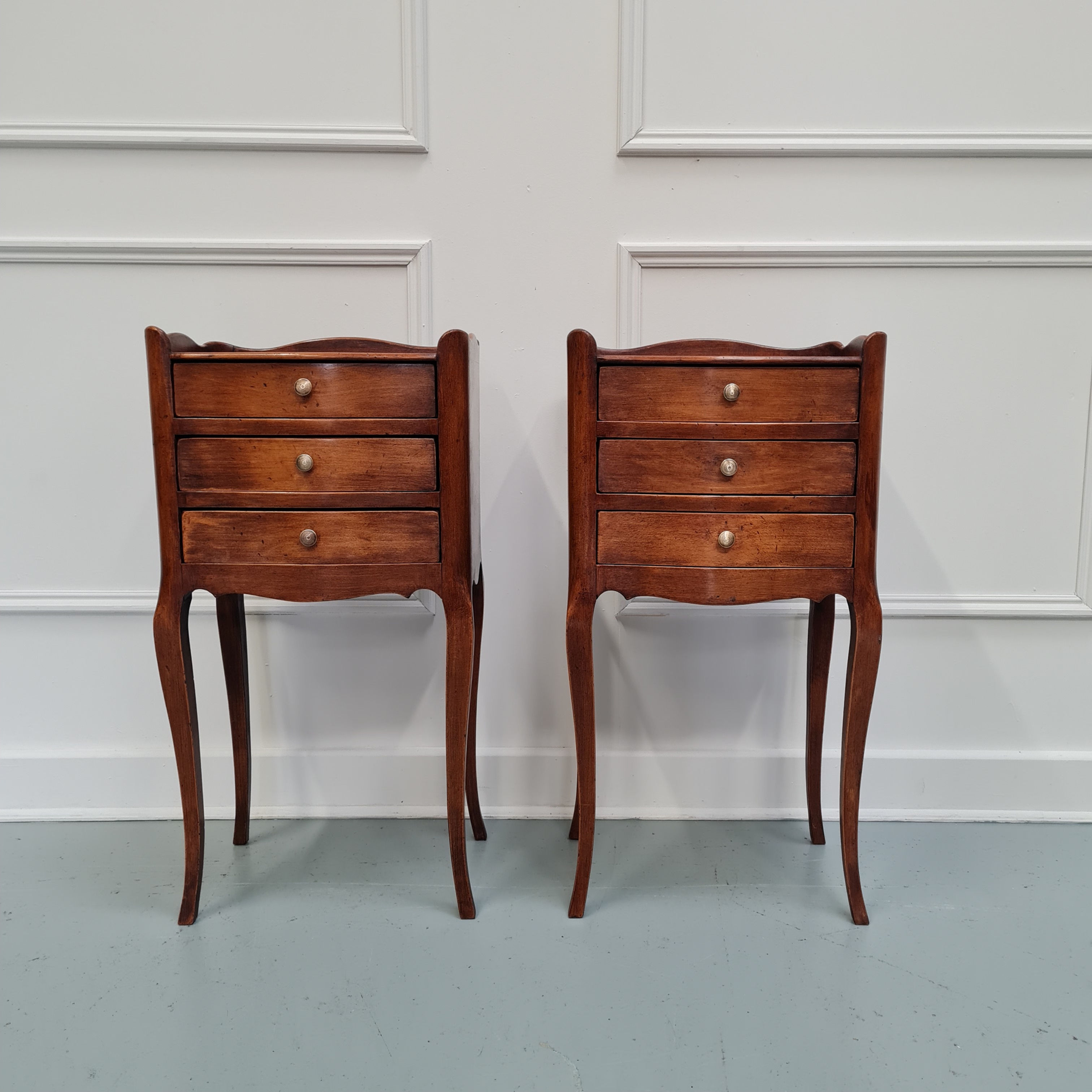 Pair of Cherrywood Antique French Bedside Tables c1930