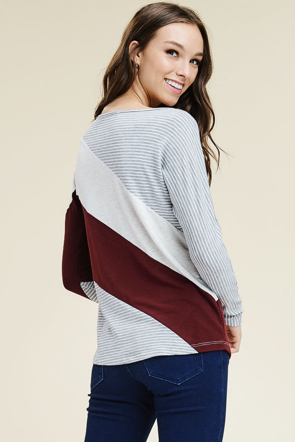 Thumbnail: Long Sleeve Color Block Pinstripe Top