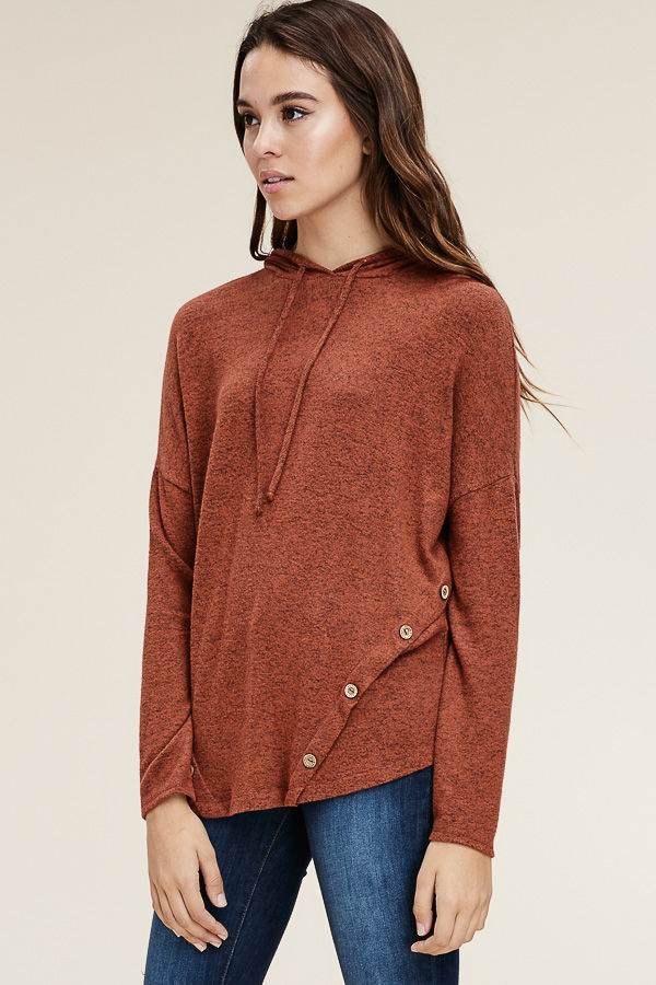Thumbnail: Hooded Long Sleeve Top With Button Detail