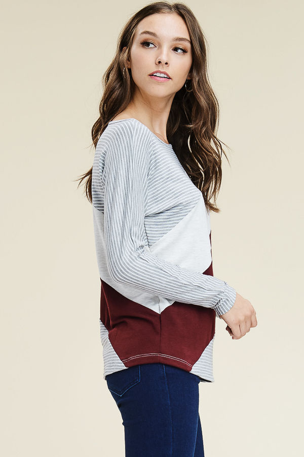 Thumbnail: Long Sleeve Color Block Pinstripe Top