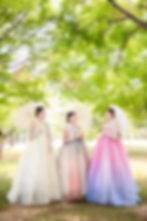 Three women in Hanbok for a snapinkorea session outdoors