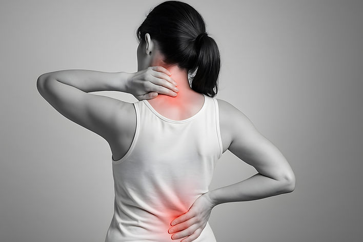 首の痛み腰痛に悩む女性
