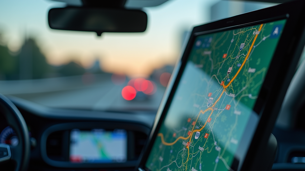 Close-up view of a GPS tracking system screen showing vehicle locations on a map