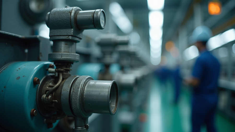 Close-up view of industrial machinery with sensors attached