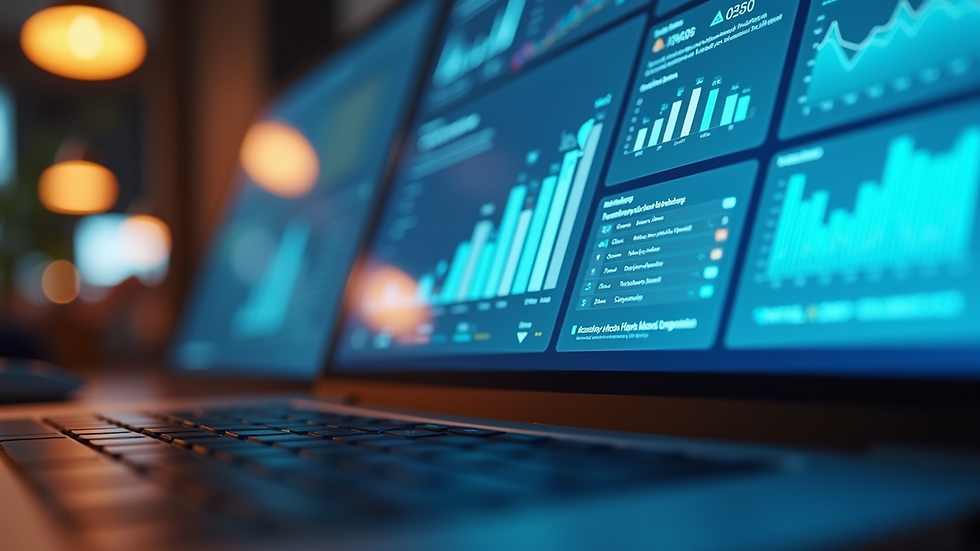 Close-up view of a laptop screen showing AI-powered marketing dashboard