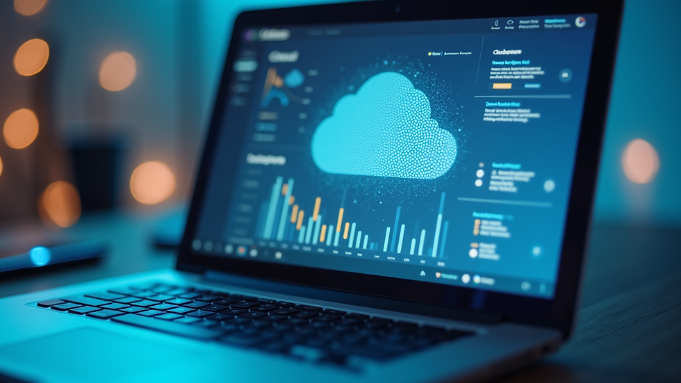 Close-up view of a laptop screen displaying cloud computing dashboard
