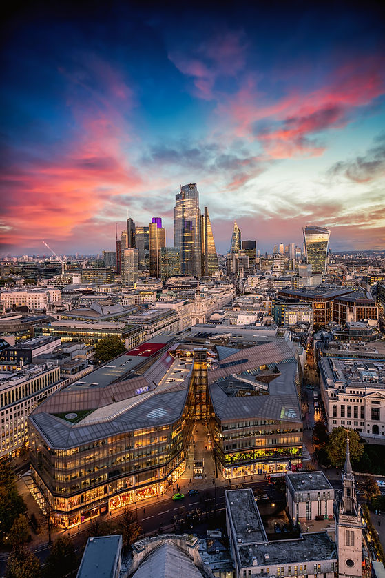 The skyscrapers and skyline of the City of London just after sunset, United Kingdom.jpg