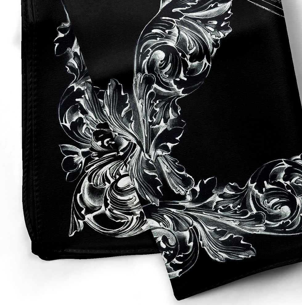Thumbnail: Acanthus - "Black" ( Silk Satin Scarf )