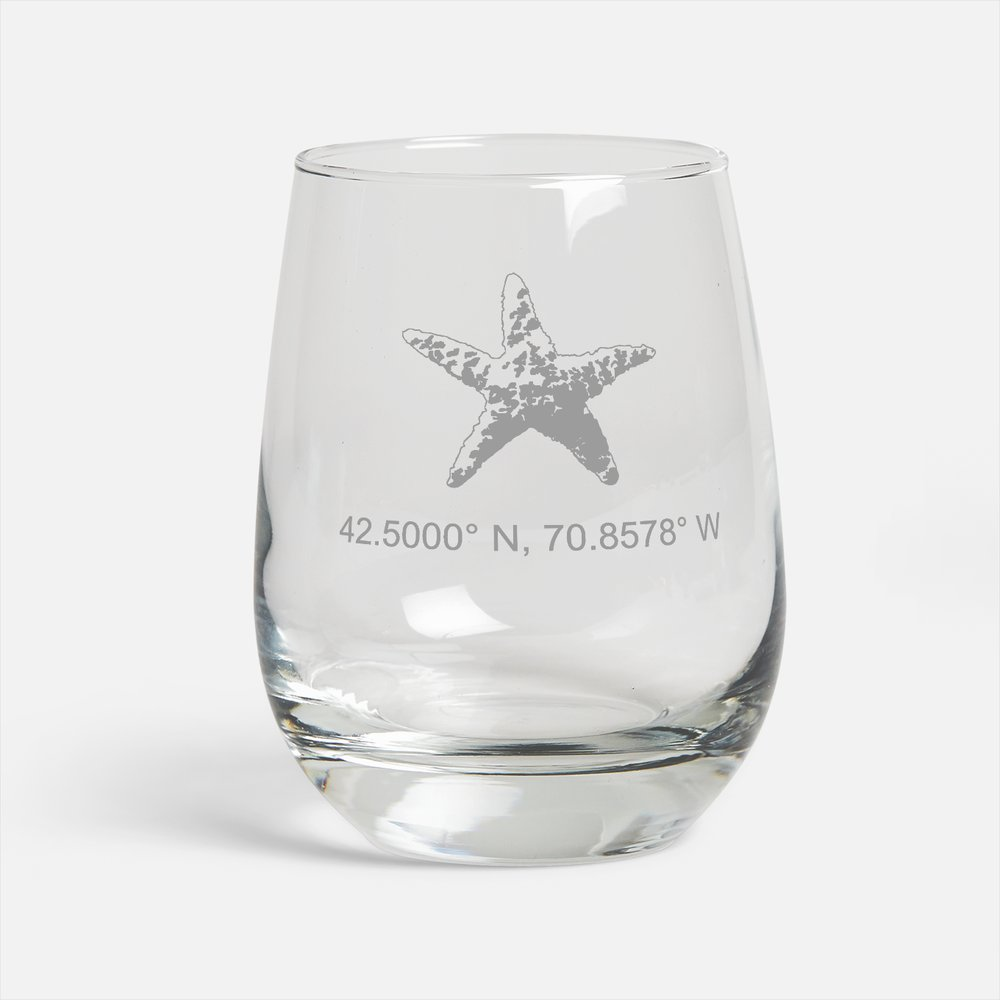Starfish - Etched Stemless Wine Glass