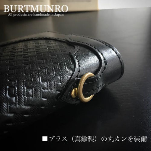 サムネイル： ルガトショルダーを使用したバスケット柄本革製レザーラウンド長財布