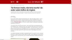 ‘Se tivesse medo, não teria escrito' diz autor sobre tráfico de órgãos