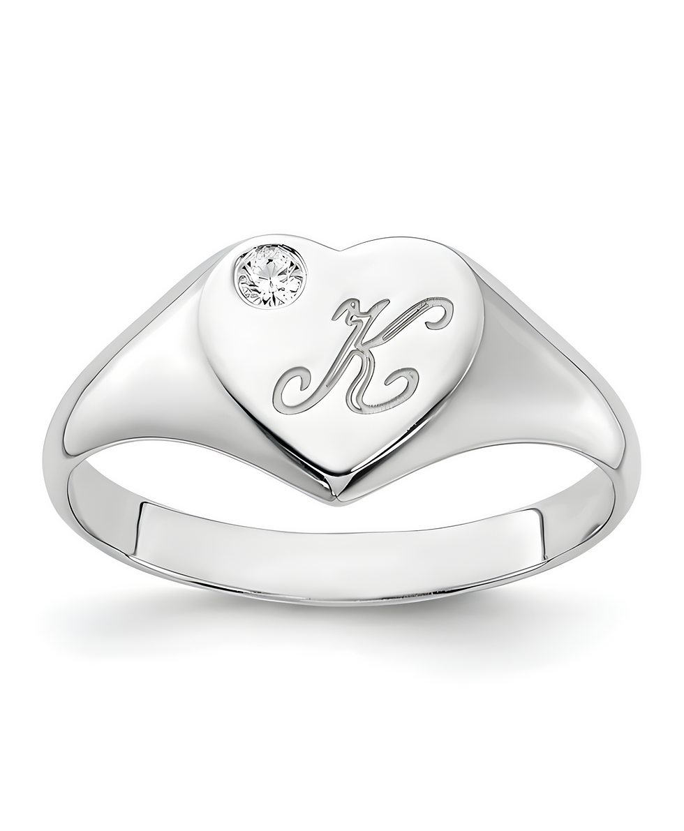 Sterling silver .925 Custom Heart Initial Ring with Genuine Diamond