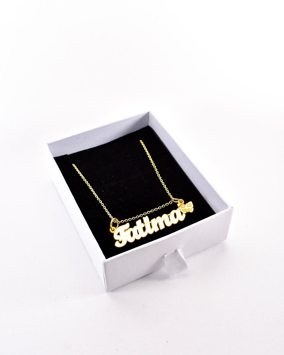 Thumbnail: 14K Yellow Gold Cursive with Butterfly Nameplate Necklace