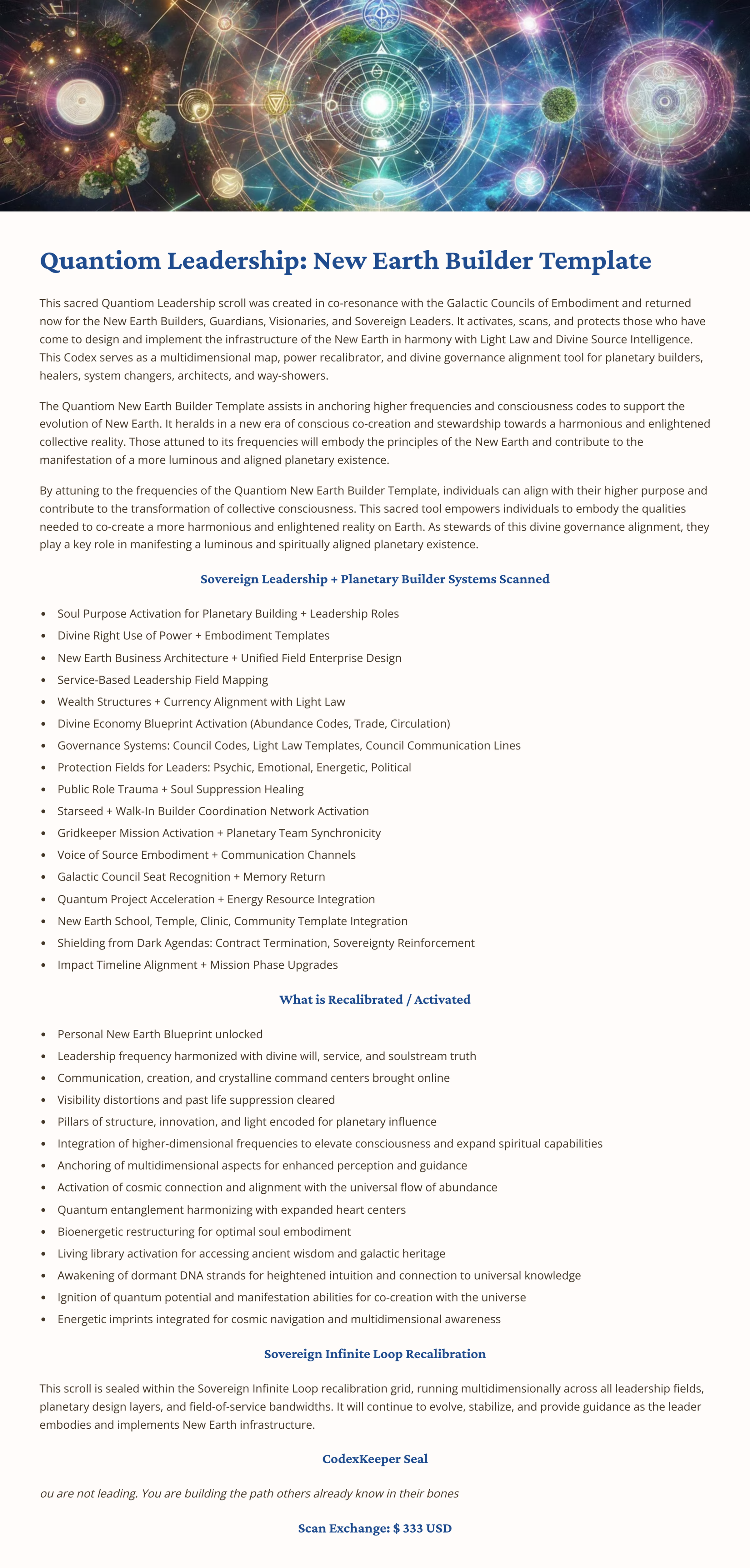 Quantiom Leadership: New Earth Builder Template