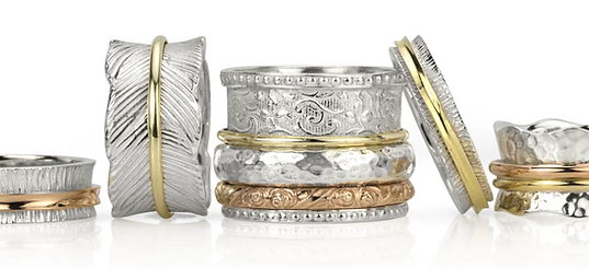 A collection of rings made by MeditationRings.