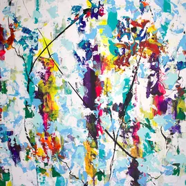 Ana Archer original abstract artwork, contemporary Brazilian painting, rich textures and dynamic composition for collectors. Ana Archer is featured at Lu Mourelle Art Gallery.