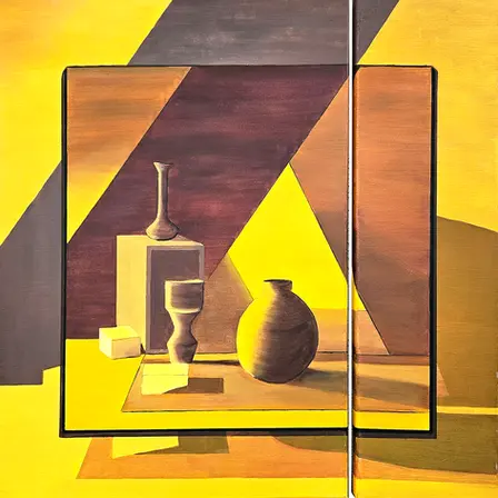 Contemporary artwork by Alice Velea blending human forms, geometric structures, and expressive digital collage aesthetics.