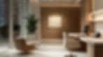 Modern office interior with wood paneling and armchairs
