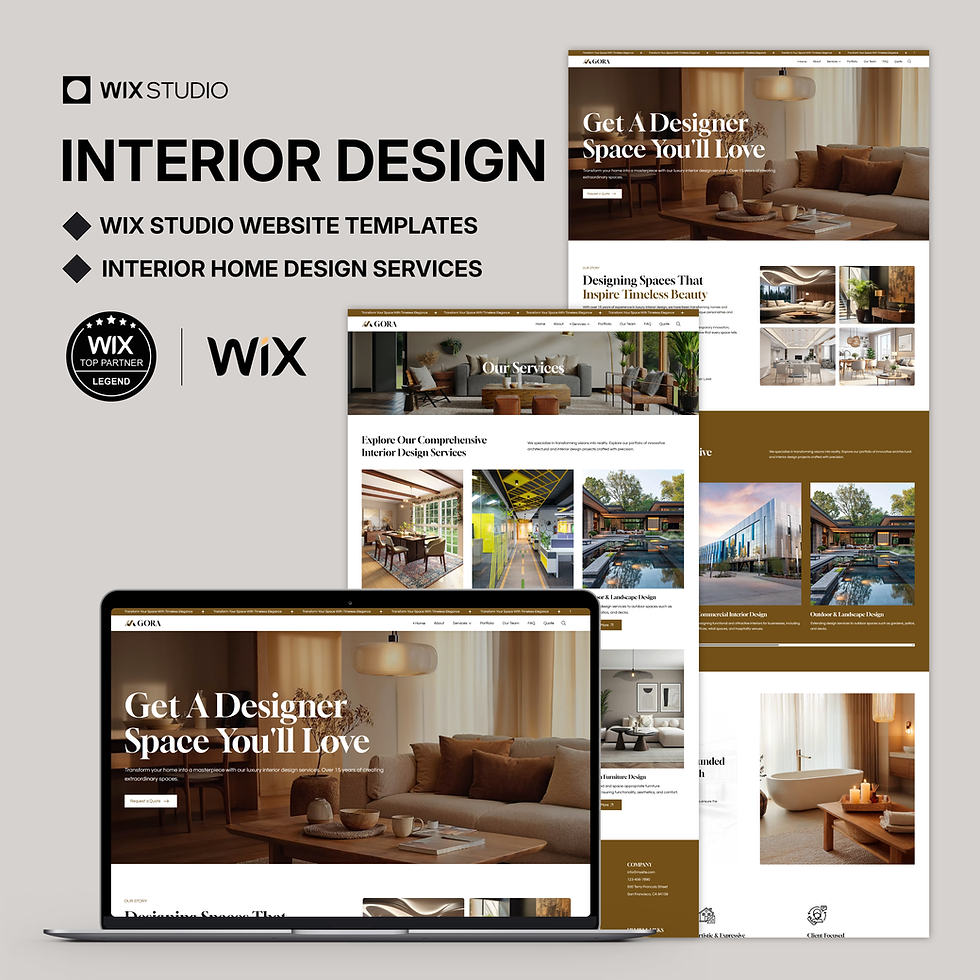 Gora Interior Wix Template 2025 home page mockup with elegant hero banner for interior designers