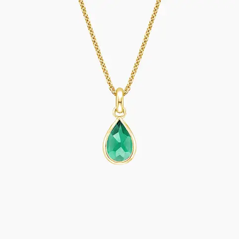 Green gemstone pear pendant necklace