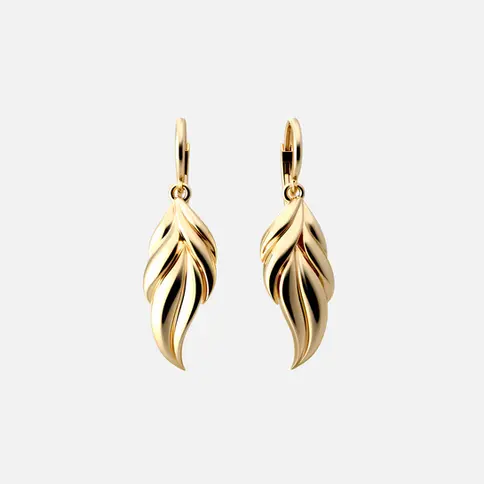 Elegant gold feather earrings