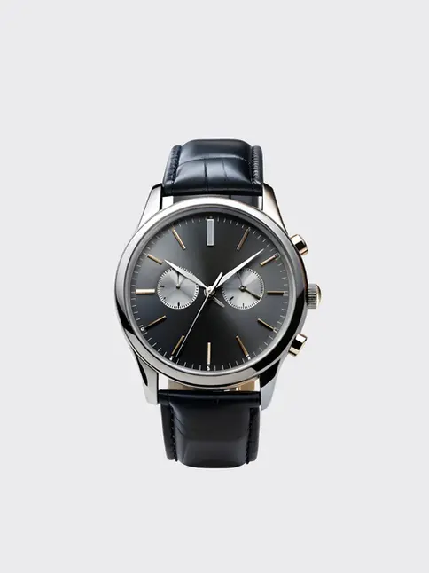 Vintage-inspired watch with black leather strap