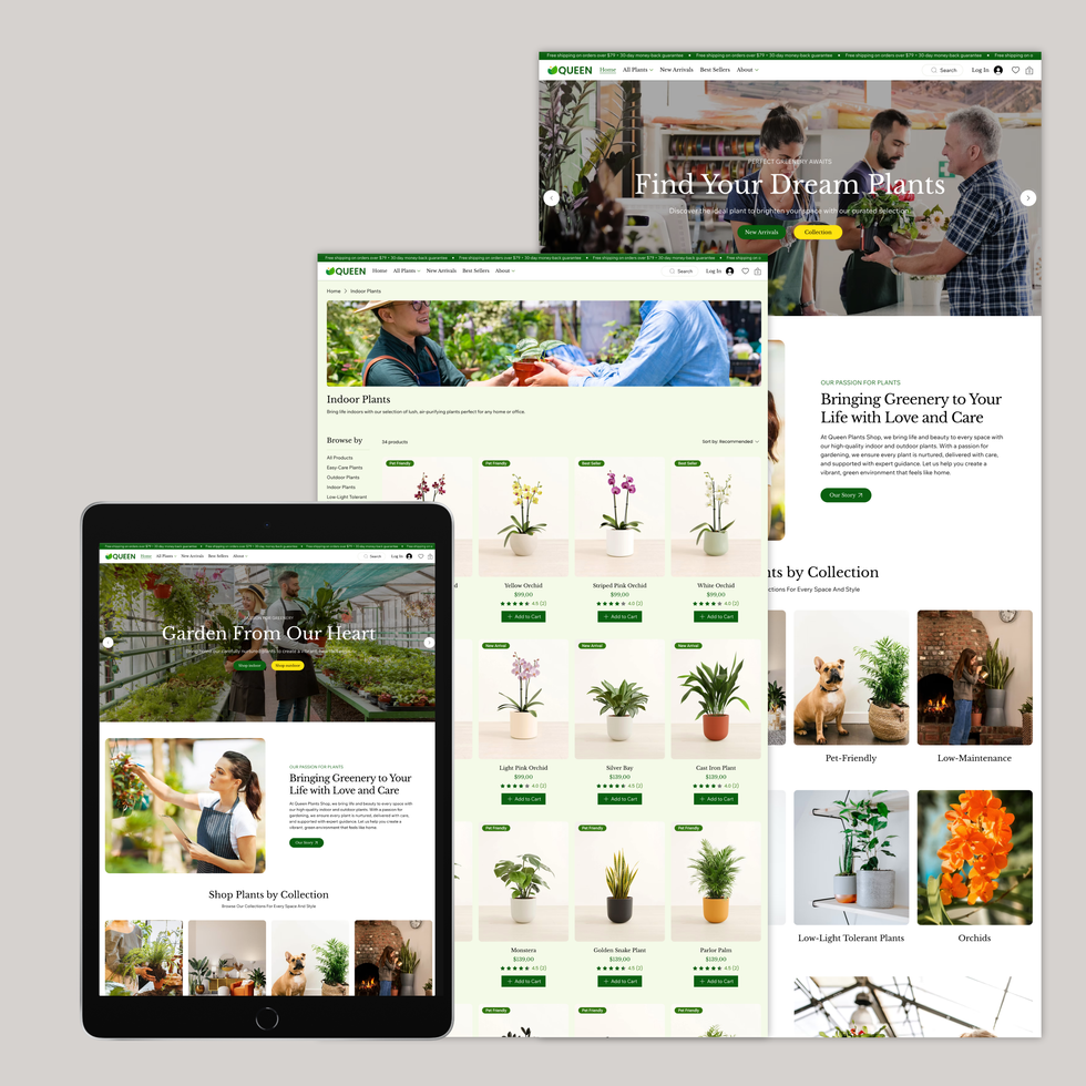 Queen Plants Shop Wix Website Template mobile view with responsive layout