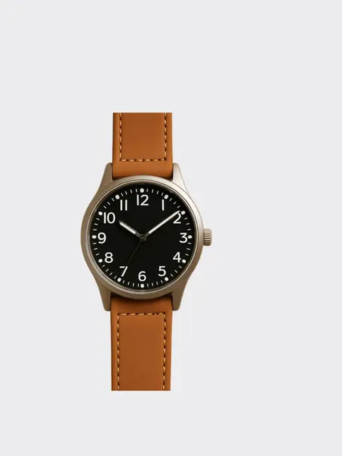 Silver vintage watch with brown leather strap