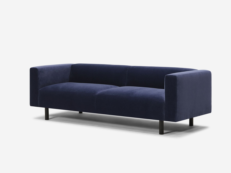 Navy blue velvet sofa, modern design