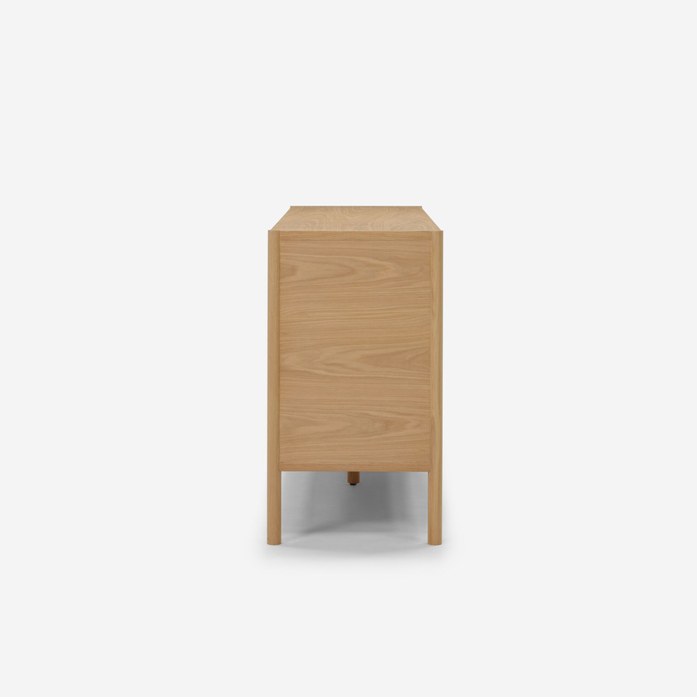 Side view of light oak wood cabinet