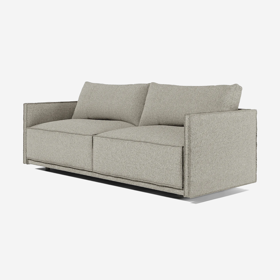 Modern beige sofa with two cushions, perfect for living room space.