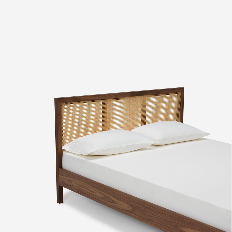 Walnut Cane Bed, two pillows