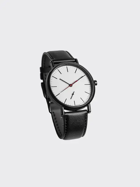 Vintage-inspired watch with black strap and white dial