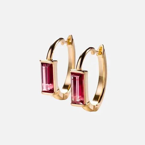 Elegant gold hoop earrings with pink gemstones