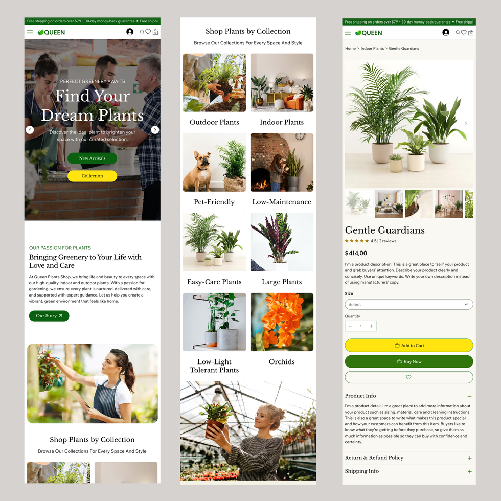 Wix Studio Queen Plants Template mockup showcasing vibrant plant design